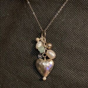 Silver Heart Pendant Necklace with Pearls